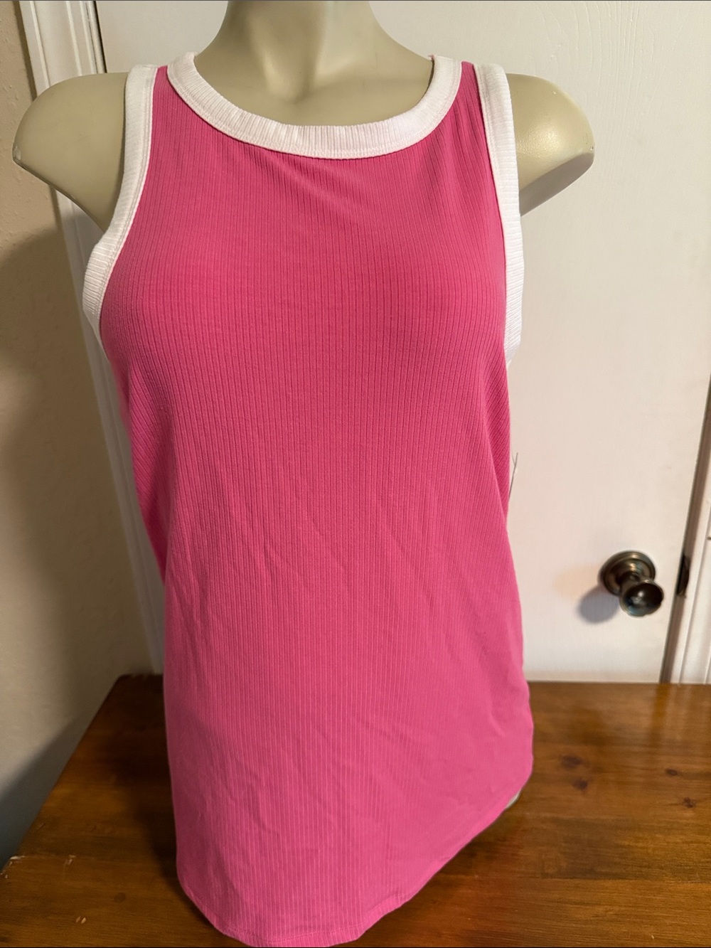 torrid Super soft Pink Ribbed high neck Tank with White Trim